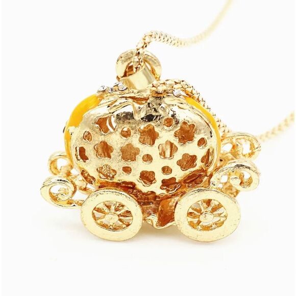 Enamel Crystal Cinderella Pumpkin Carriage Pendant Chain Necklace - Picture 3 of 3